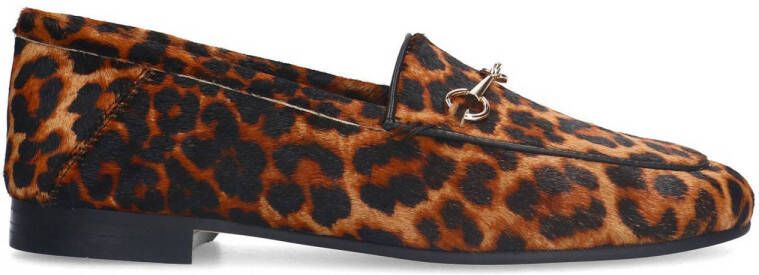 Manfield suède loafers met panterprint zwart camel