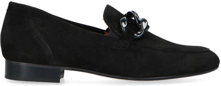 Manfield Dames Zwarte suède loafers met chain