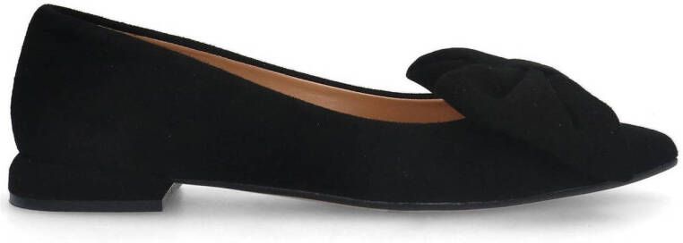 Manfield Dames Zwarte suède loafers met strik