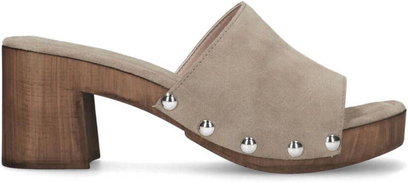 Manfield Dames Taupe suède sandalen met hak