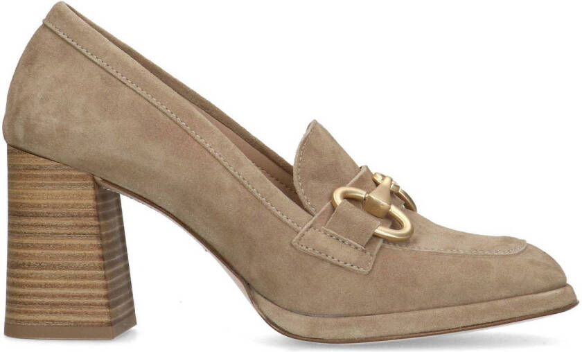 Manfield Dames Beige suède loafer pumps met bitje