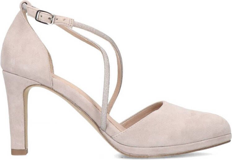 Manfield Dames Beige suède pumps met strass bandjes