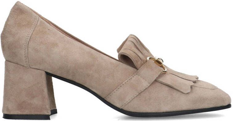 Manfield Dames Beige suède loafer pumps met bitje