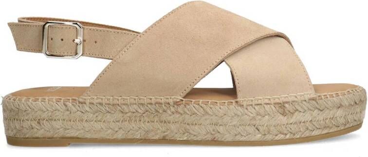 Manfield Dames Beige suède sandalen met plateau