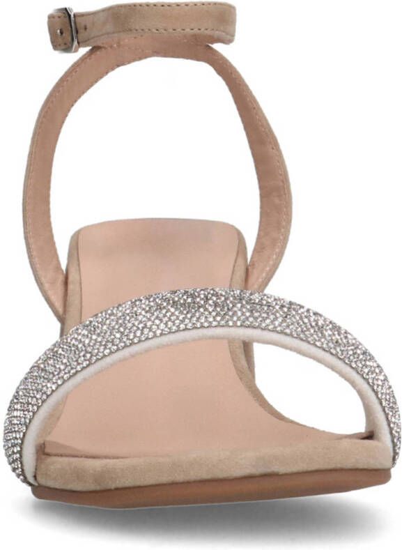 Manfield Dames Beige suède sandalen met hak met strass