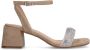 Manfield Dames Beige suède sandalen met hak met strass - Thumbnail 1