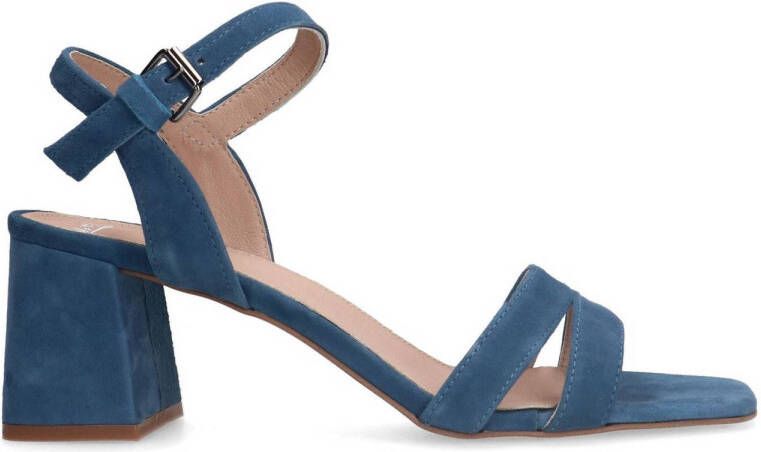 Manfield Dames Blauwe suède sandalen met hak