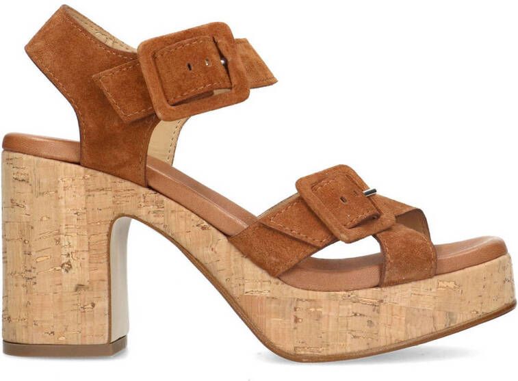 Manfield Dames Cognac suède sandalen met hak