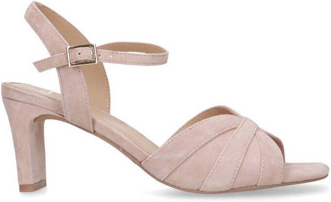 Manfield Dames Poederroze suède sandalen met hak