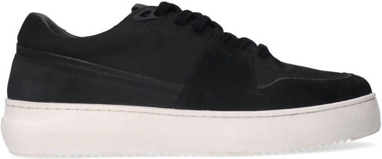 Manfield Heren Zwarte nubuck sneakers met suède details