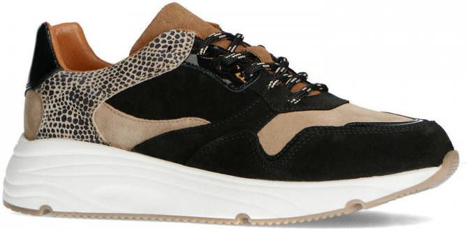 Manfield Dames Zwarte lage sneakers met cheetahprint