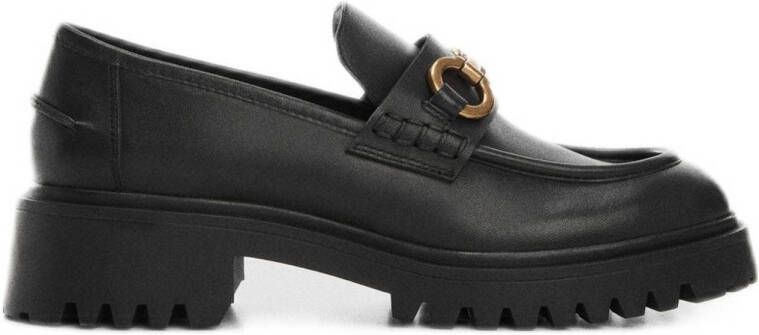 Mango chunky leren loafers met gesp zwart