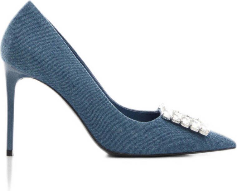 Mango denim pumps met gesp blauw