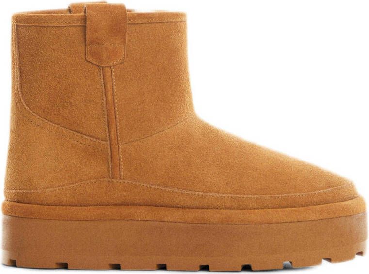 Mango gevoerde suède enkelboots camel