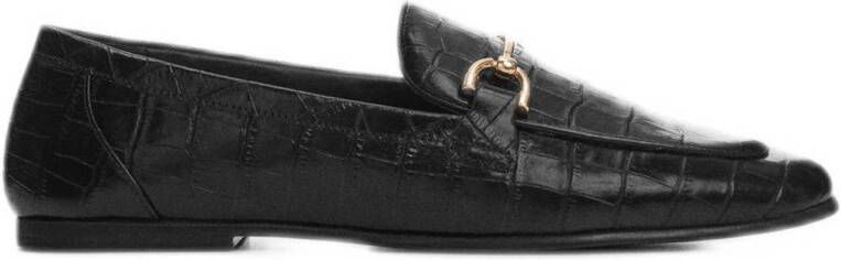 Mango leren loafers met crocoprint zwart