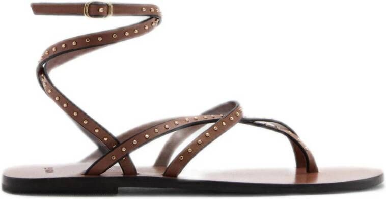 Mango leren sandalen bruin