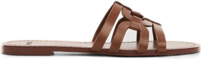 Mango leren sandalen cognac