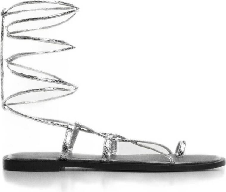 Mango leren sandalen zilver