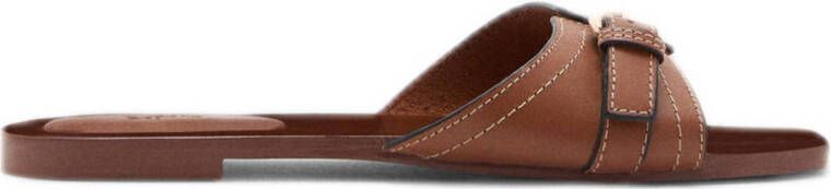 Mango leren slippers cognac