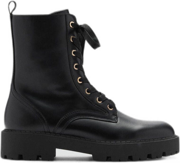 Mango leren veterboots zwart