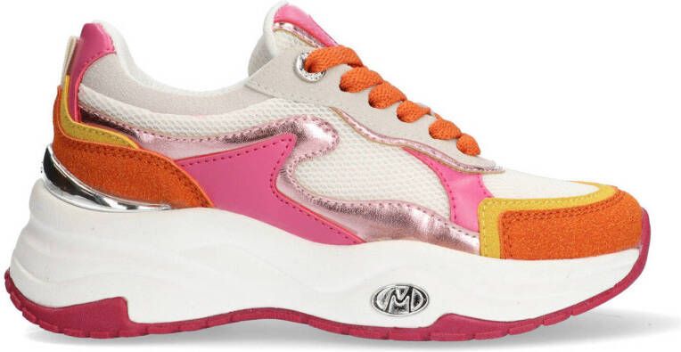 Mexx chunky leren sneakers oranje roze wit