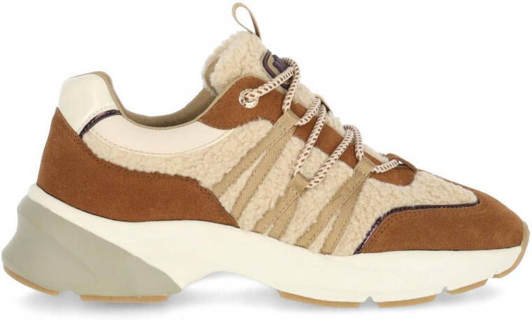 Mexx Moana chunky suède met teddy sneakerrs ecru cognac