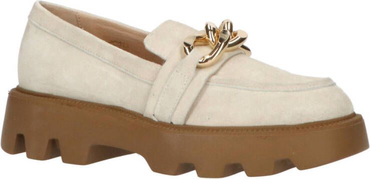 Mjus P42106 chunky suède loafers met chain latte