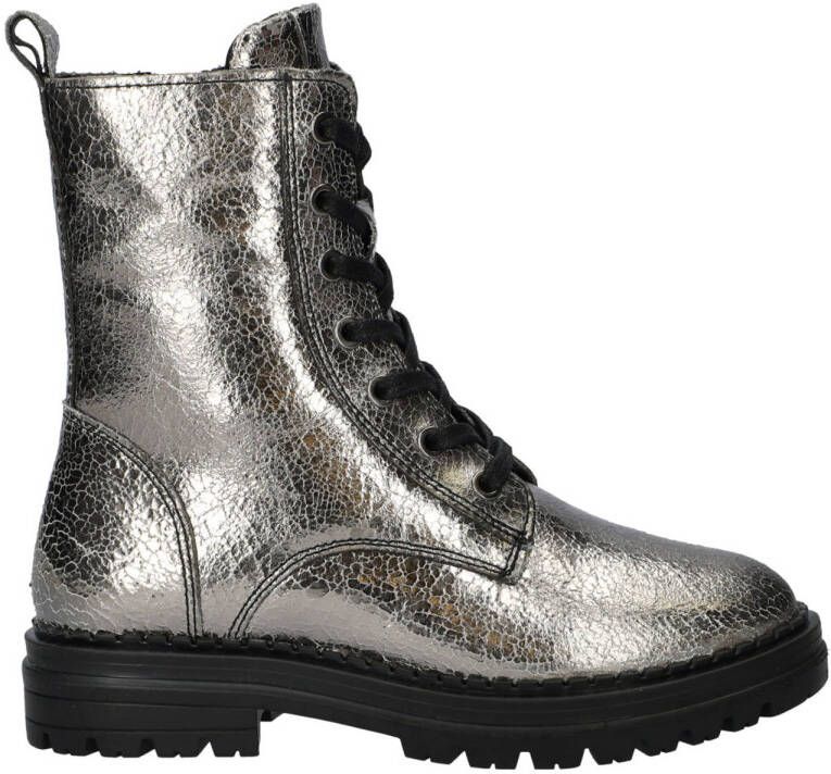 Nelson Kids leren veterboots zilver