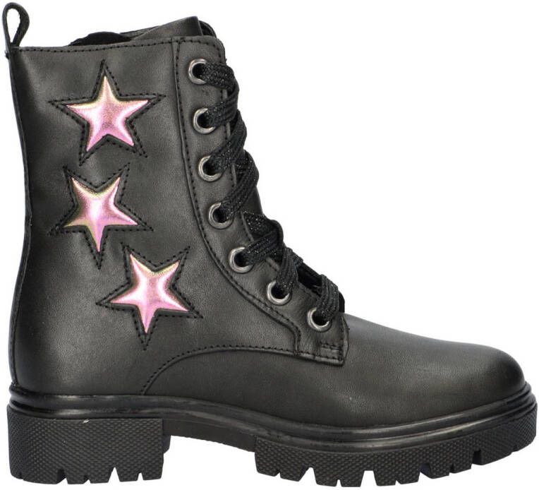 Nelson Kids leren veterboots zwart