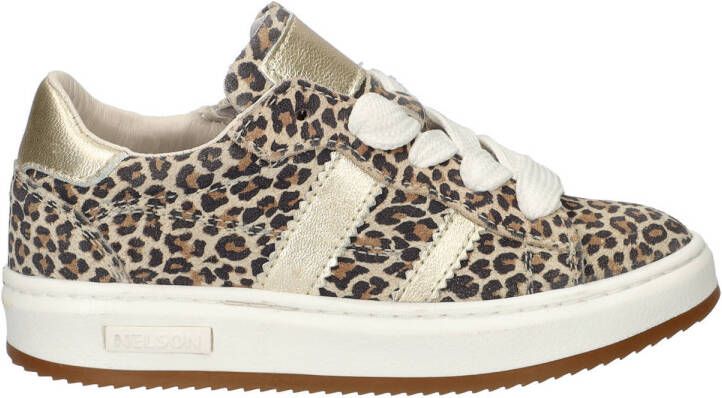 Nelson Kids suède sneakers met panterprint beige zwart