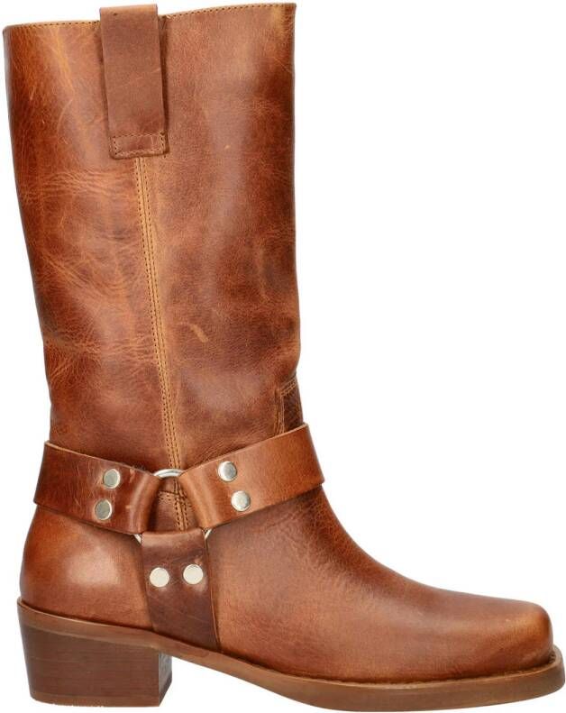 Nelson leren bikerboots cognac