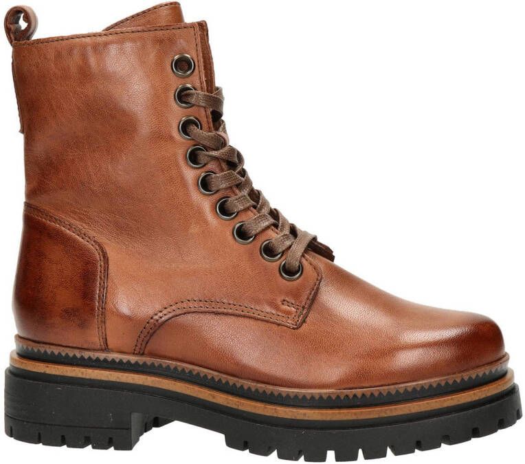 Nelson leren veterboots cognac