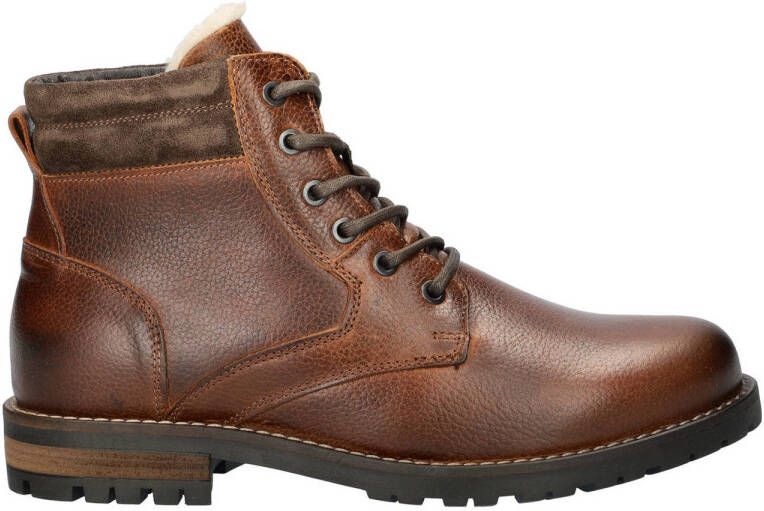 Nelson leren veterboots cognac