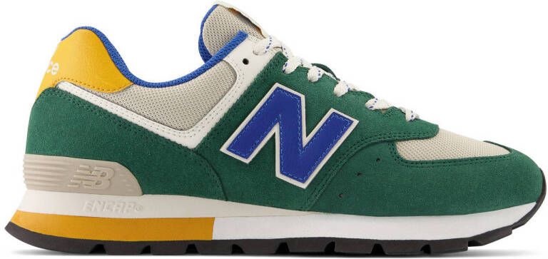 Perforatie weg dubbellaag New Balance 574 sneakers groen ecru geel blauw - Schoenen.nl