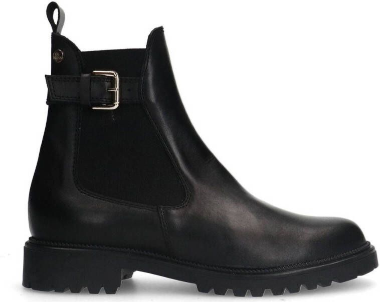 No Stress Dames Zwarte leren chelsea boots met gesp