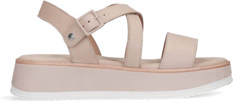 No Stress Dames Beige leren sandalen met hoge zool