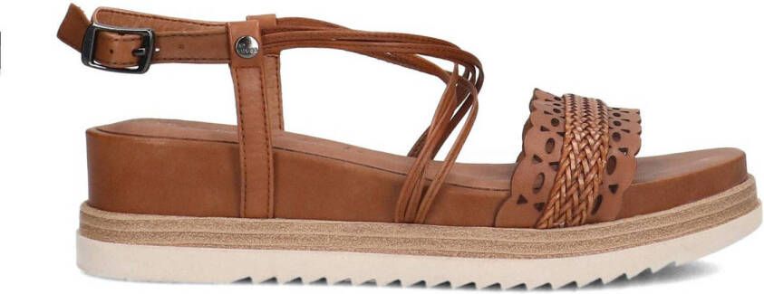 No stress Cognac leren sandalen met gevlochten bandjes