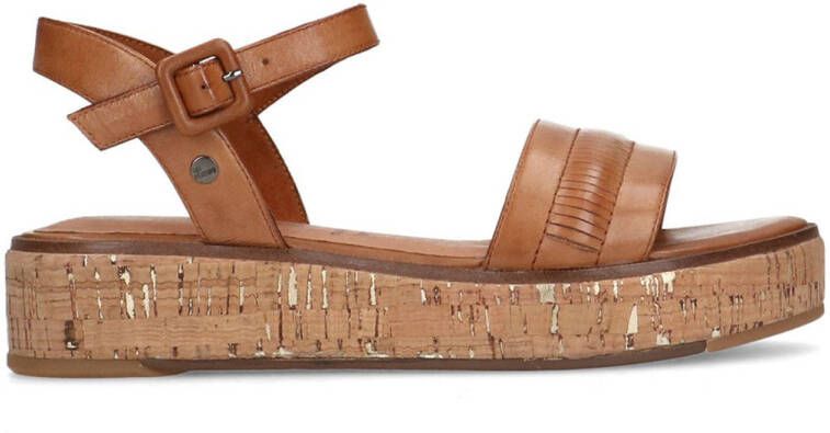 No Stress Dames Cognac leren sandalen met kurkzool