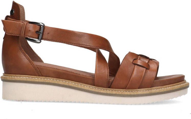 No Stress Dames Cognac leren sandalen met gevlochten band