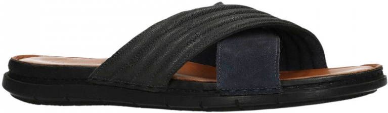 No Stress leren slippers donkerblauw zwart