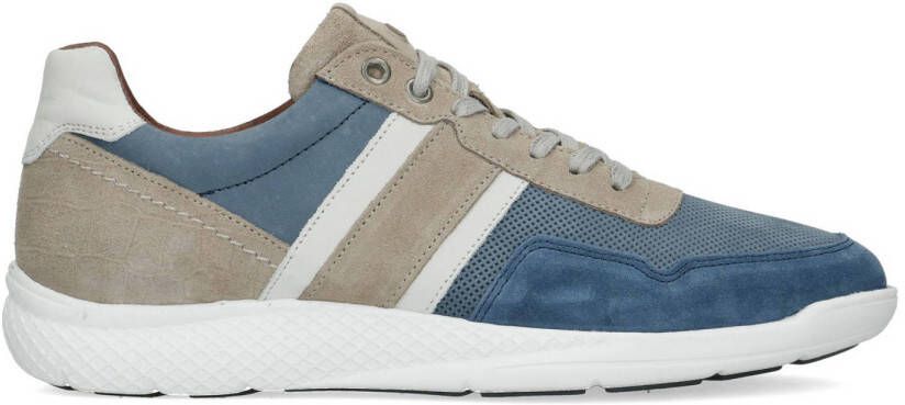 No Stress Heren Blauwe nubuck sneakers met beige details