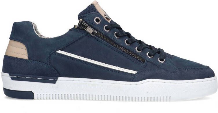 No Stress Heren Donkerblauwe nubuck sneakers met ritsdetail