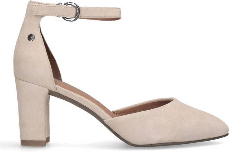 No Stress Dames Beige suède pumps met enkelbandje