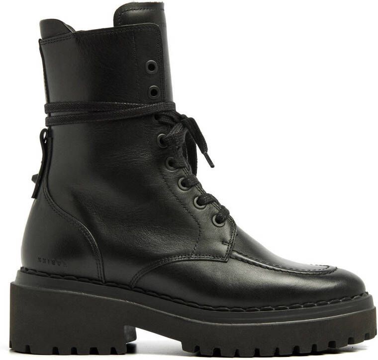 Nubikk Fae Bobbi leren veterboots zwart