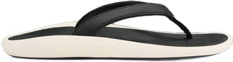 Olukai Pi'Oe Teenslippers Dames leren slippers Black Dk Shadow