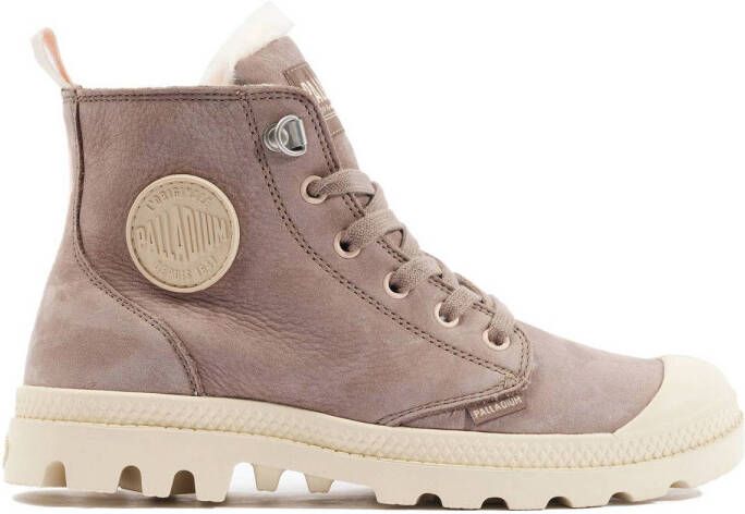 Palladium Pampa Hi Zip Wool leren sneakers taupe