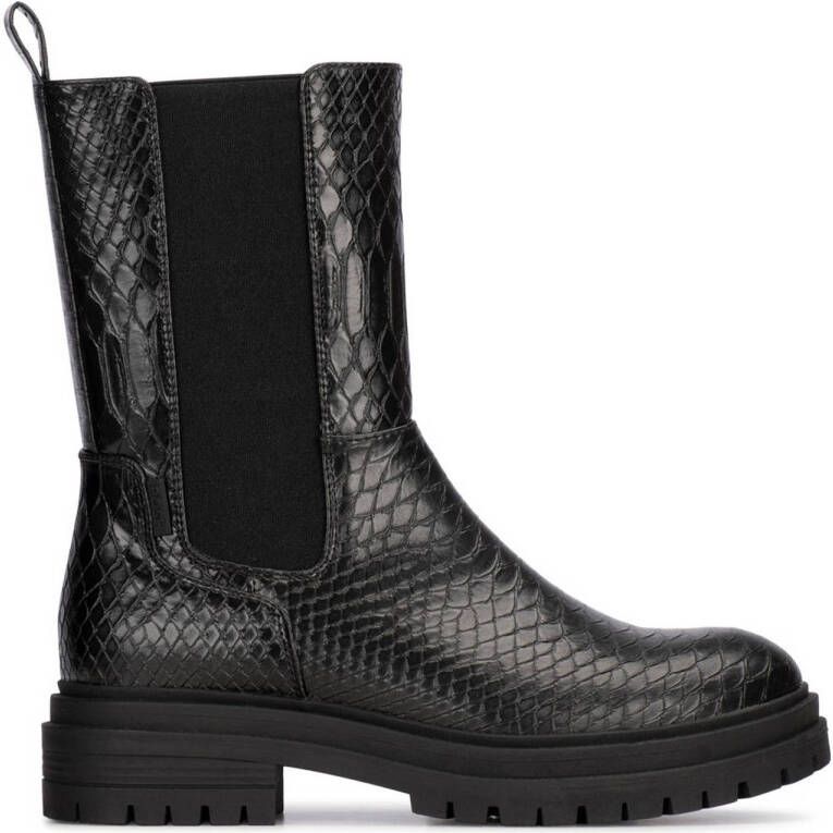 POSH by Poelman Elin enkelboots met crocoprint zwart