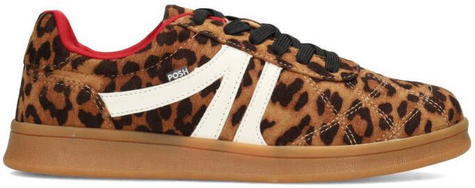 POSH by Poelman KAIA Dames Sneakers Bruin Met Dierenprint