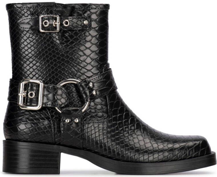 POSH by Poelman Phoebe bikerboots met slangenprint zwart