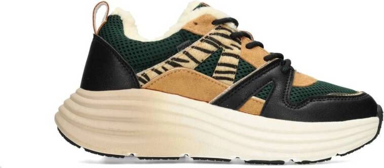 POSH by Poelman WAVY Dames Sneakers Zwart met groene combinatie